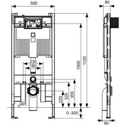 Tualetes poda rāmis pirms sienas ar aizdari "TECEprofil" 8 cm biezs, 9300500
