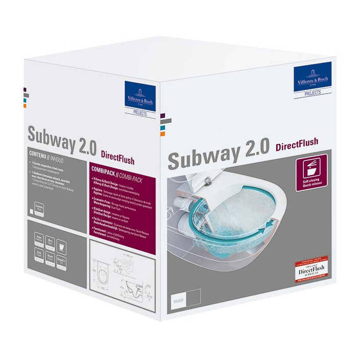 Suspended Toilet VILLEROY & BOCH Subway 2.0 Direct Flush WC with SlimSeat Coating from Star White Ceramic Plus Coating, White Al