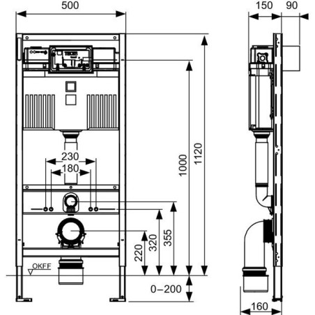Seina sisse universaalne WC-raam TECEprofil 1120 mm, 9300302