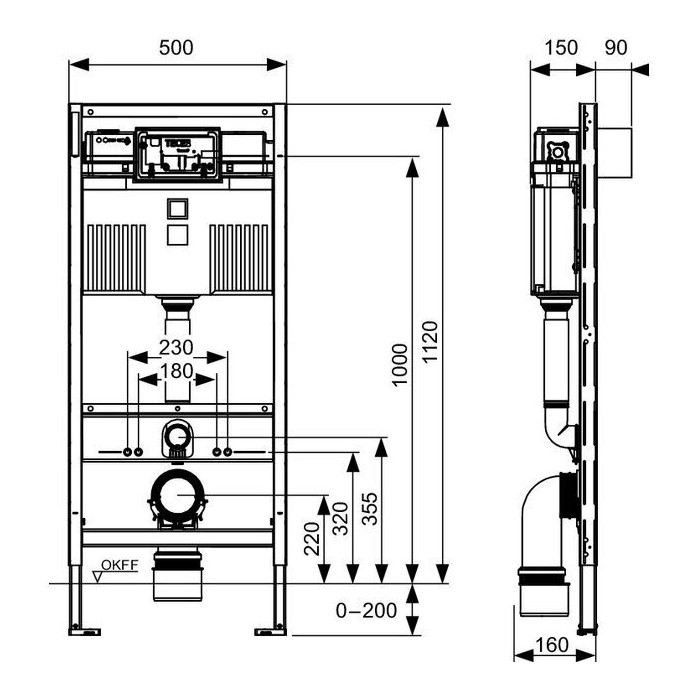 Priekšsienas universālais tualetes poda rāmis TECEprofil 1120 mm, 9300302