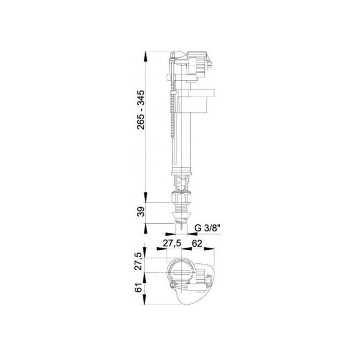 Нижнее соединение механизма наполнения унитаза ALCA PLAST, резьба 3/8''