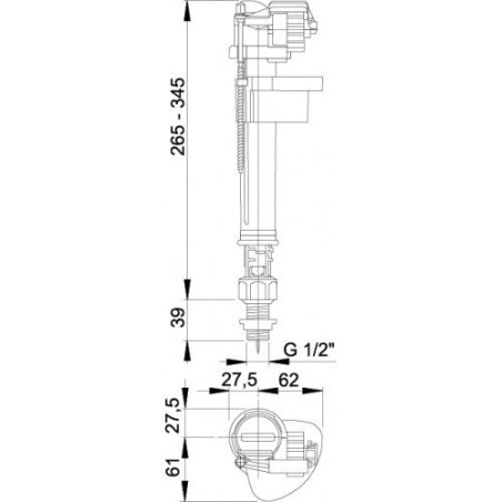 Apatinio pajungimo WC pripildymo mechanizmas ALCA PLAST, sriegis 1/2''
