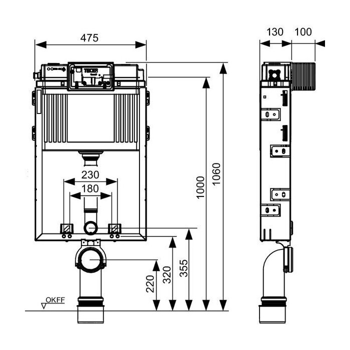 Müüritise külge kinnitatud loputuspaak TECEbox 1060 mm
