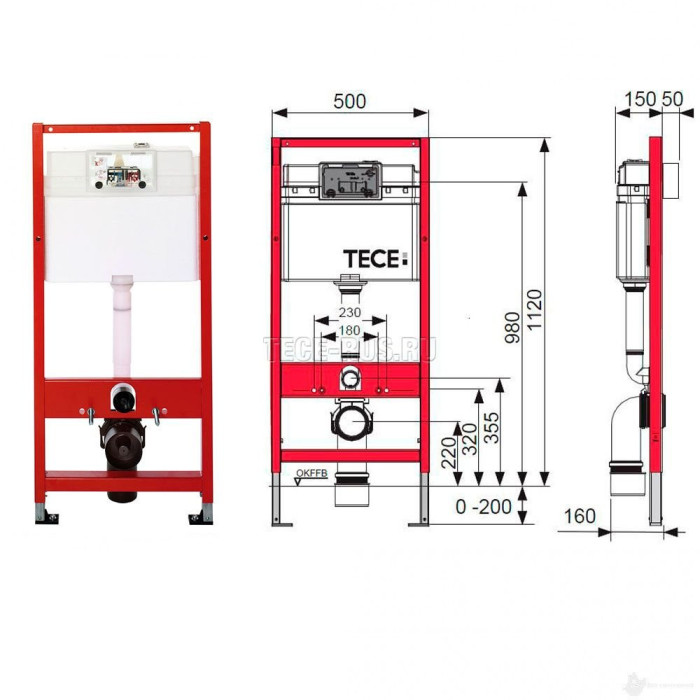 Pre-wall universal toilet (WC) frame sets TECEprofil Base (4 in 1)