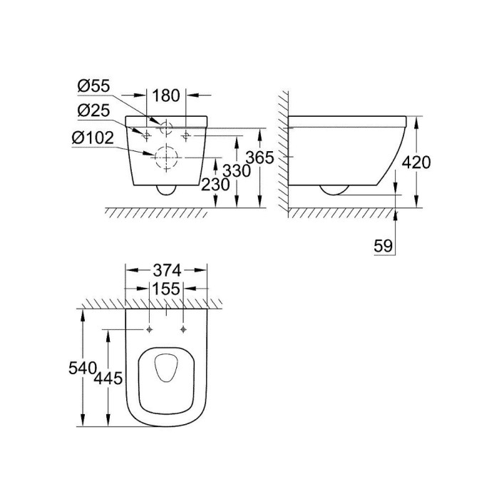 Seina sisse raam on rippuv WC komplekt GROHE Euro Ceramic Solido 5 in 1, 39536000