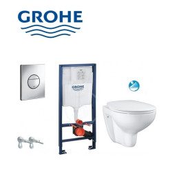 Seina sisse paigaldatav WC-raam GROHE Rapid SL 4 in 1 + pehmelt suletava kattega WC GROHE Bau