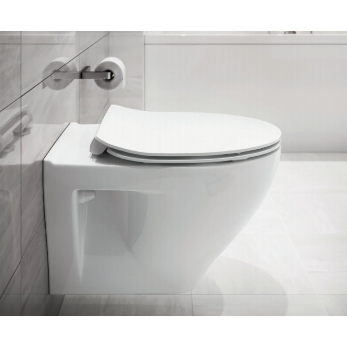 Piekaramais WC Pot CERSANIT Moduo ar Rimless tehnoloģiju un plānu lēnu vāku