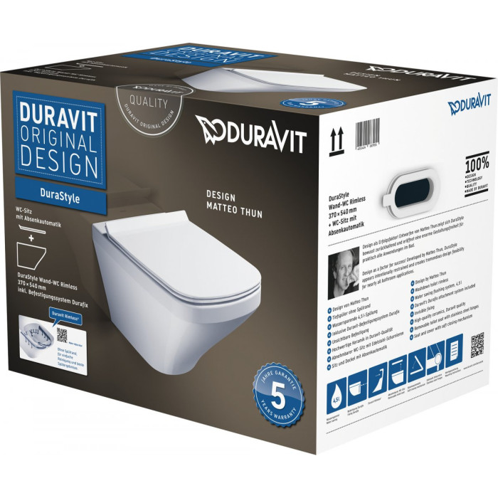Подвесной унитаз DURAVIT DuraStyle Rimless с медленно движущейся крышкой