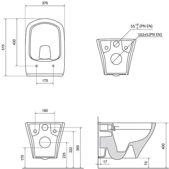 Piekaramais WC Pot RAVAK Classic RimOff ar vāku Classic Soft Close