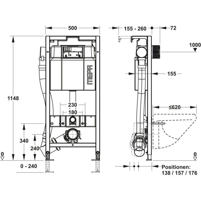 Pre-wall toilet frame MEPA nextVIT Air-WC manuell + button (4 in 1)