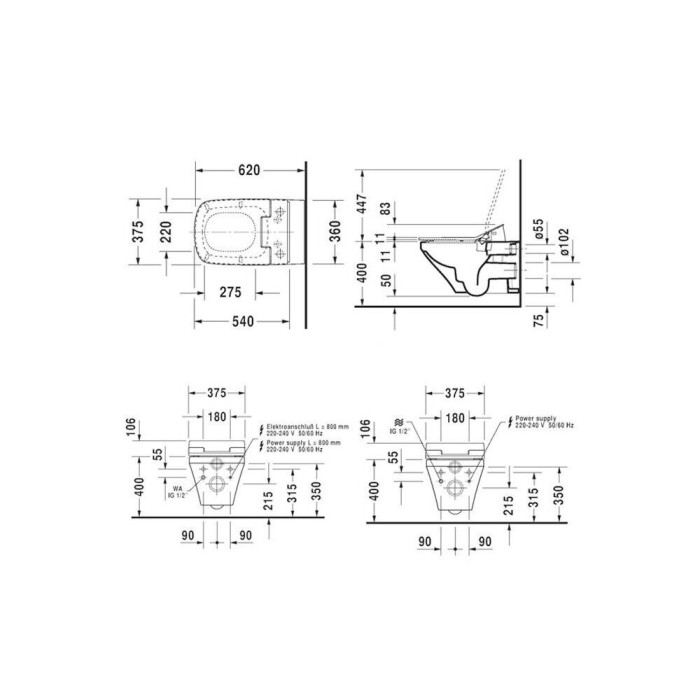 Pakabinamas unitazas su bidė function DURAVIT WC DuraStyle Rimless SensoWash, Durafix, su Slim SC dangčiu, white