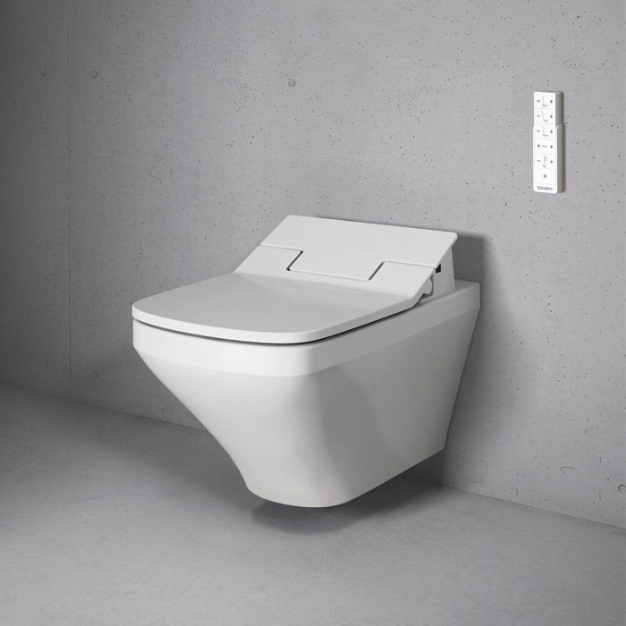 Pakabinamas unitazas su bidė function DURAVIT WC DuraStyle Rimless SensoWash, Durafix, su Slim SC dangčiu, white