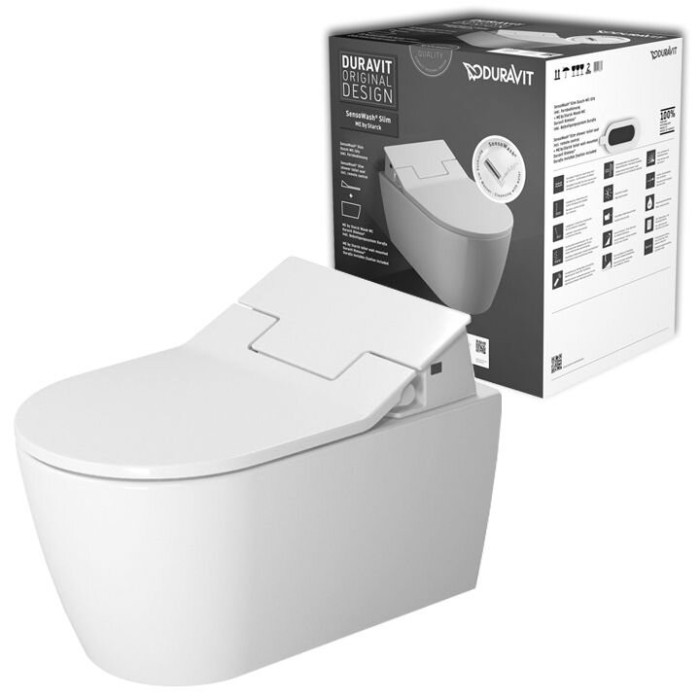 Подвесной блок с функцией биде DURAVIT WC ME by Starck Rimless SensoWash, Durafix, с крышкой Slim SC, белый