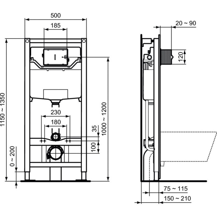 Alamvõrgu WC komplektid IDEAL STANDARD (6 in 1), must nupp