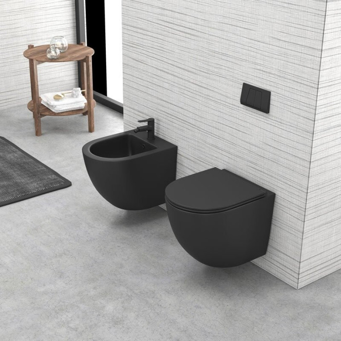 Rippuv WC KARAG Rimless, õhukese aeglaselt liikuva kaanega, must-matt
