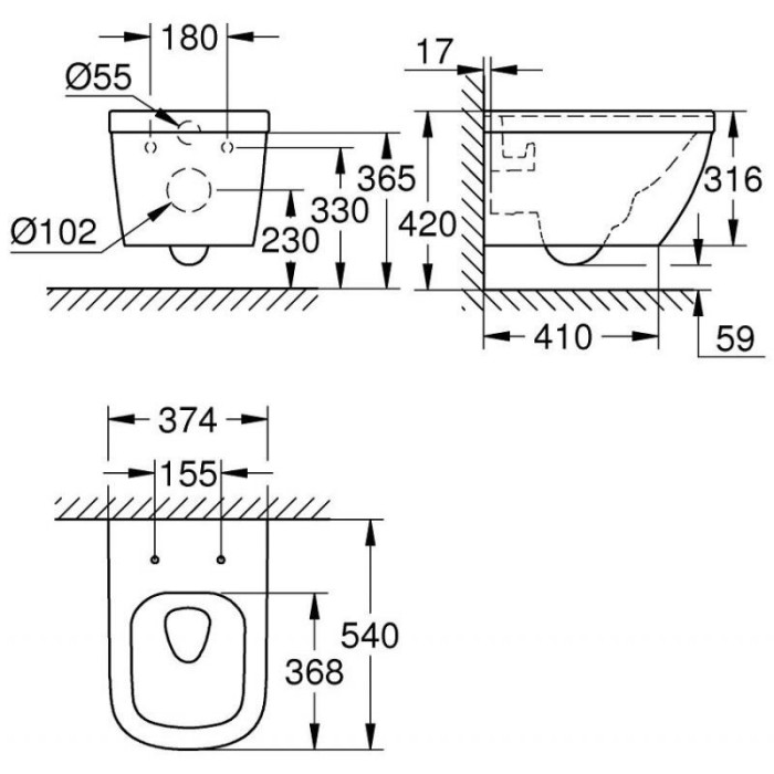 Suspended toilet GROHE Euro Ceramic Rimless with seat and softclosing cover