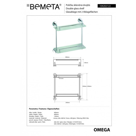 Двухэтажная стеклянная полка BEMETA Omega