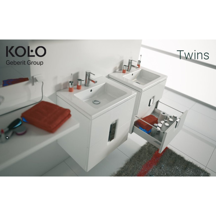 Apakšējais skapis ar izlietni (2 atvilktnes) KOLO Twins 80 cm, spīdīgi balts