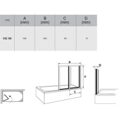 Two-piece folding bath wall RAVAK VS2