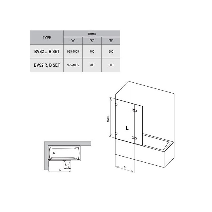 Two-piece hinged bath wall RAVAK BVS2