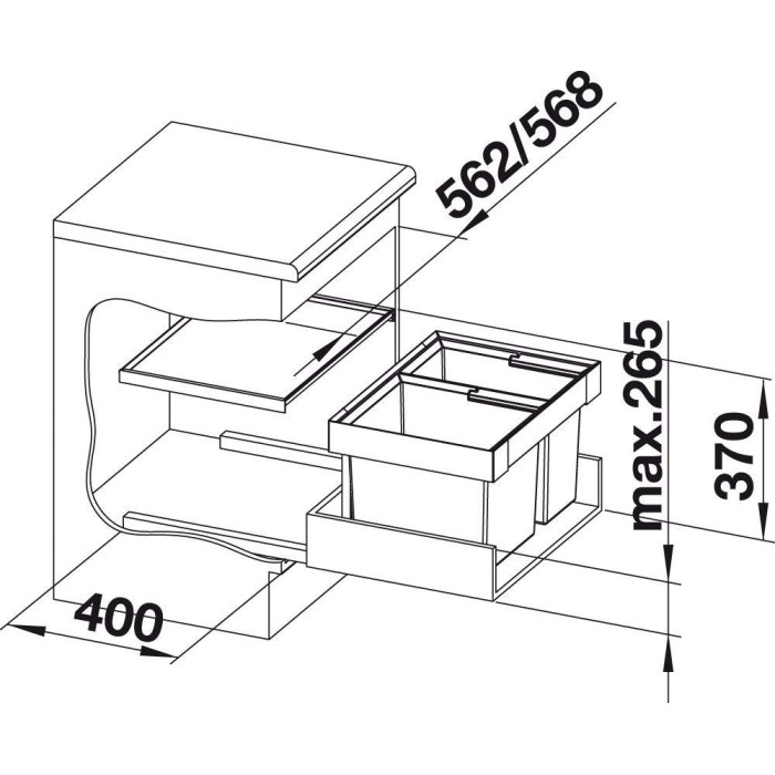 Waste sorting system for 60 cm cabinet BLANCO FLEXON II 60/2, anthracite