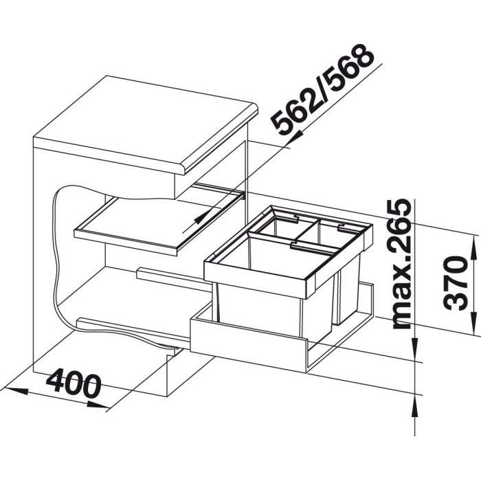 Waste sorting system for 60 cm cabinet BLANCO FLEXON II XL XL 60/3, anthraquito