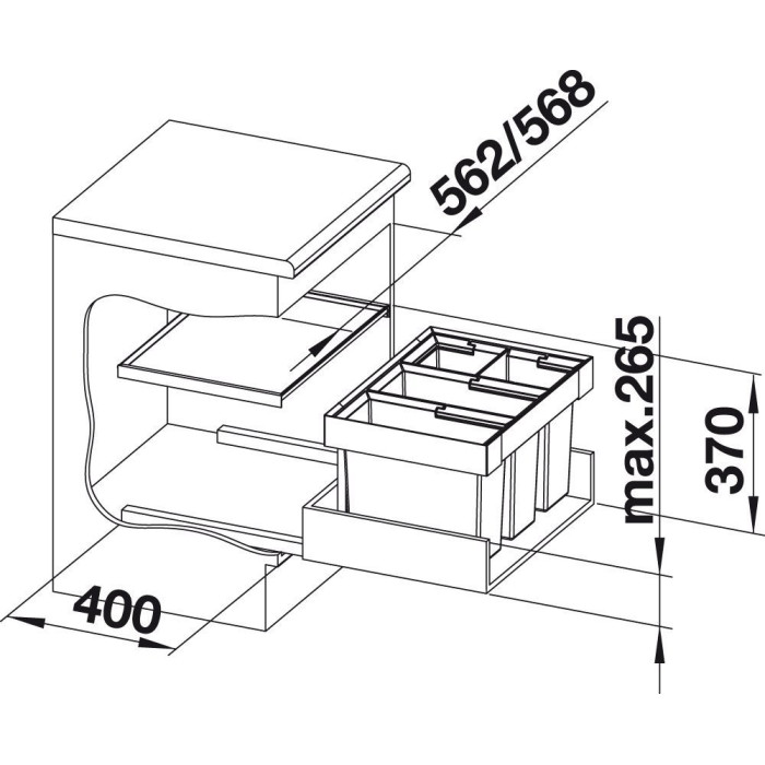 Waste sorting system for 60 cm cabinet BLANCO FLEXON II 60/4, anthracite