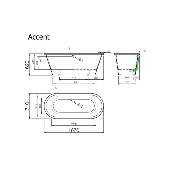 Kivivann VISPOOL Accent 710 x 1670 mm