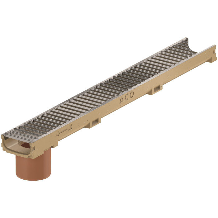 Gutter (lowered) with built-in PVC pipe DN100 from galvanized steel grill ACO Euroline 1000, 416923