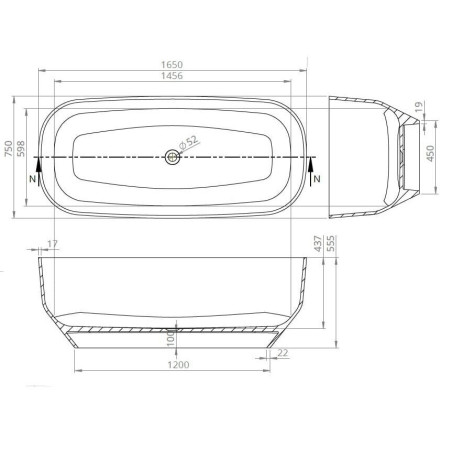 Встроенная у стены каменная ванна VAYER Nova 2 1640 x 830