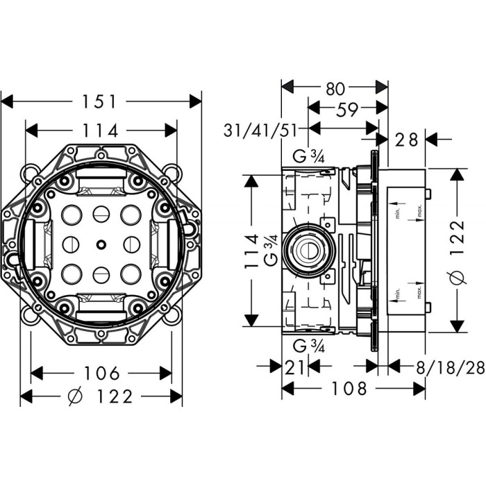 Pirmssienas termostata duša 6 in 1 komplekts HANSGROHE Raindance E 300 1jet, 27952000