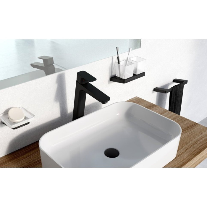 Izlietnes jaucējkrāns augsts bez apakšējā vārsta RAVAK 10° 244 mm Brīvs melns