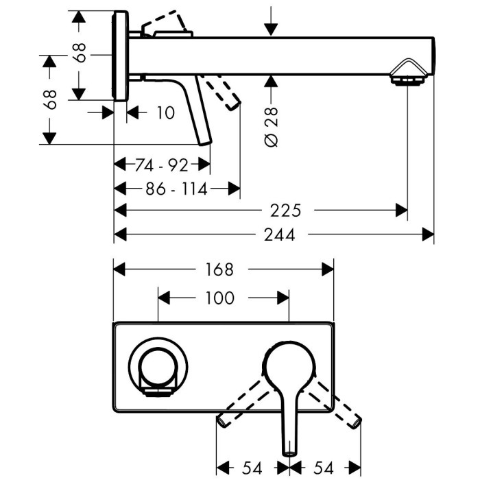 Valamu HANSGROHE Talis S 225 mm, 72111000 seina sisse kraan