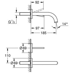 Pre-wall mixer for washbasin GROHE Atrio 185 mm, 19287003