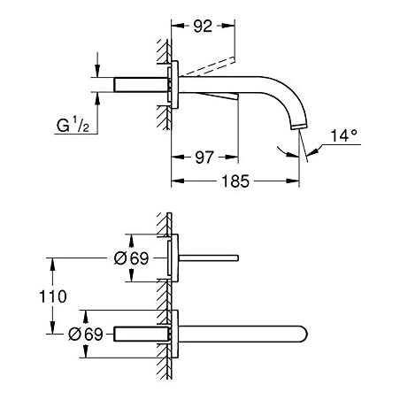 Valamu GROHE Atrio seina sisse paigaldaja 185 mm, 19287003