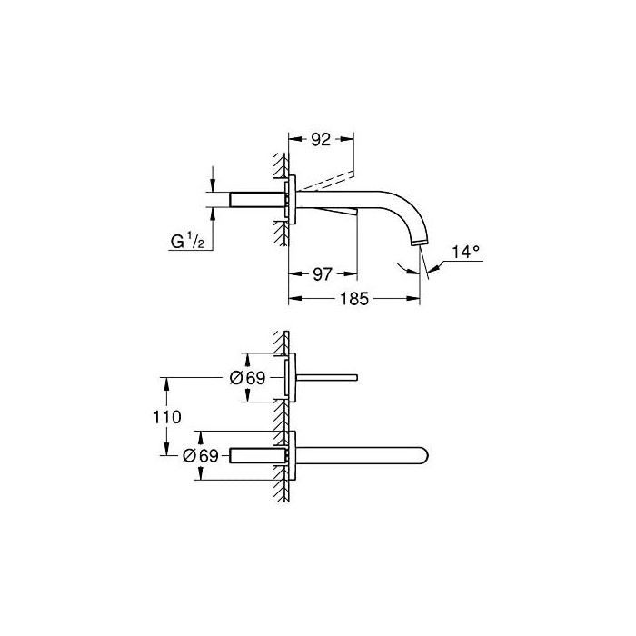 Pre-wall mixer for washbasin GROHE Atrio 185 mm, 19287003