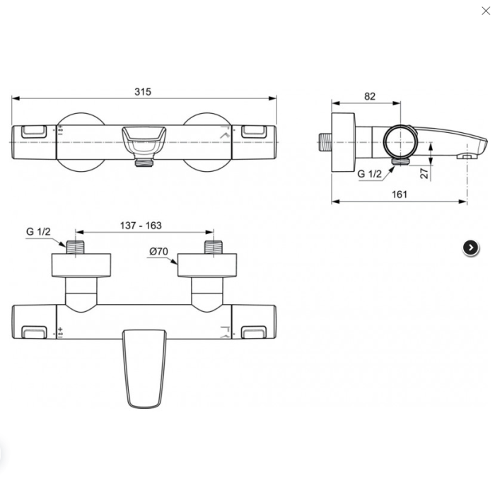 Thermostatinis vonios maišytuvas IDEAL STANDARD Ceratherm T25, A7544XG