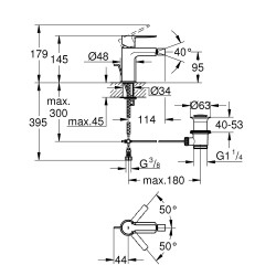 Bidē maisītājs ar apakšējiem vārstiem GROHE Lineare, S-izmērs, 33848001