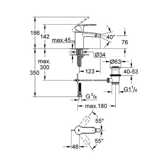 Bidė maišytuvas su dugno vožtuv GROHE Eurostyle Cosmopolitan, S-dydis, 33565002