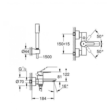 Смеситель для ванной комнаты с душевым комплектом GROHE Lineare New, 33850001