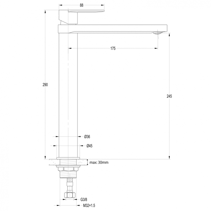 Built-in washbasin AR433 with black faucet Daphne is bottom valve
