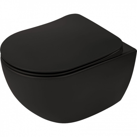 Peatatud tualettruum DEANTE Peonia Rimless Slim Slow suletava kaanega, must-matt
