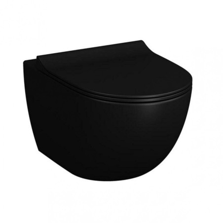 Подвесной унитаз SAT Rimless с крышкой Slim Slow close, черный-матовый