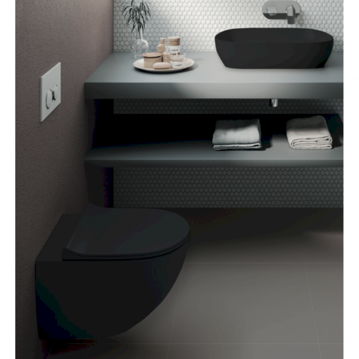 Suspended toilet SAT Rimless with Slim Slow close lid, black-matte