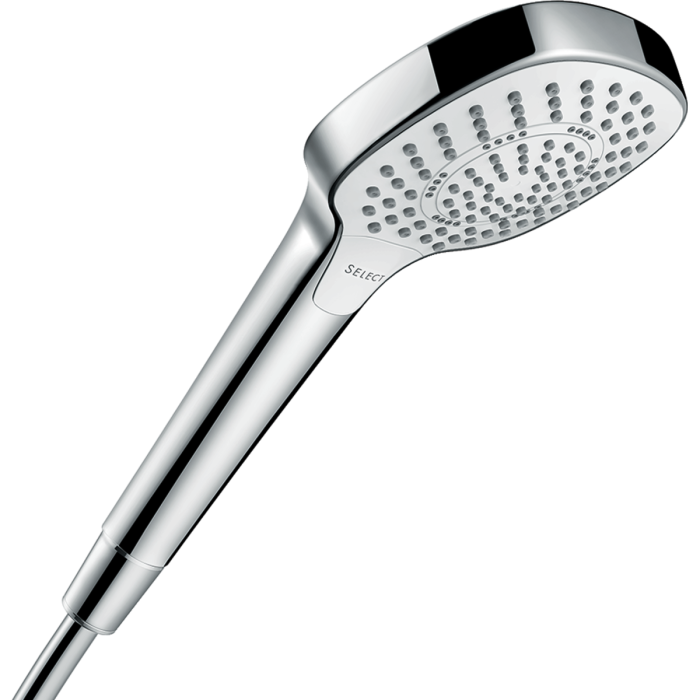 Dušo galvutė HANSGROHE Crome Select E 110 3 purkštukai Ecosmart, Balta / Chrome, 26810400
