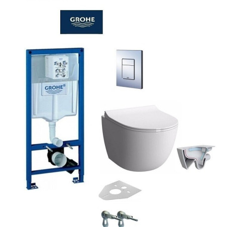 Настенная рама GROHE Rapid SL с хромированной кнопкой от унитазов VITRA Sento Rimless