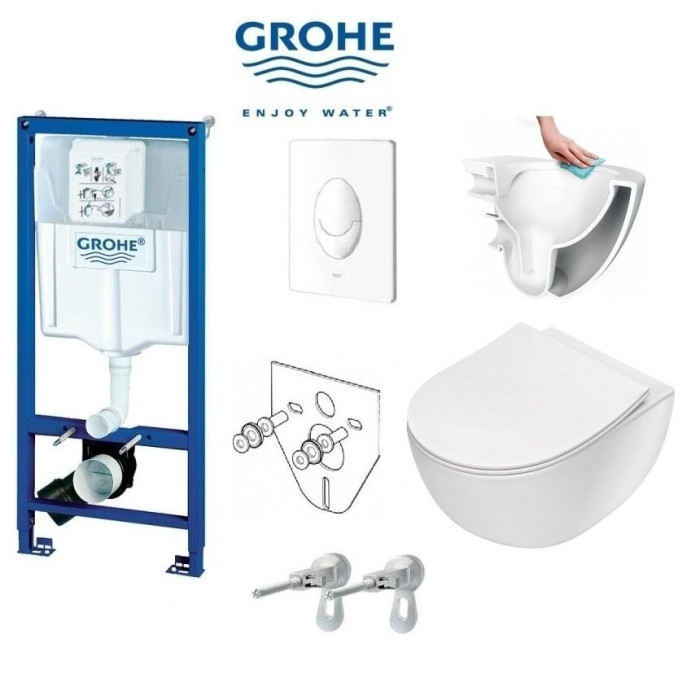 Priekšsienu FRAME GROHE Rapid SL ar baltu pogu no tualetēm DEANTE Peonia Rimless