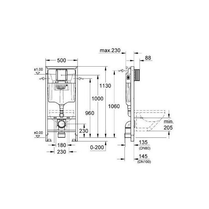 Pre-wall grohe rapid sl frame with chrome buttons made of pavers DEANTE Peonia Rimless