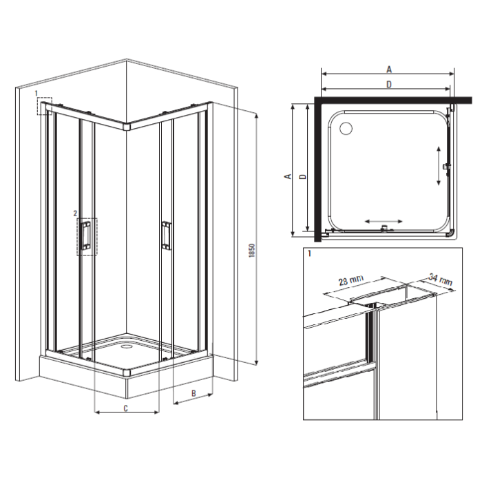 Душевая кабина DEANTE Nero Square 90 x 90 см