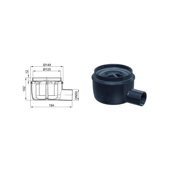 Лестница со столешницей для оклейки плитки ACO Easy Flow DN 50, с уплотнительным фланцем для гидроизоляции, горизонтальная